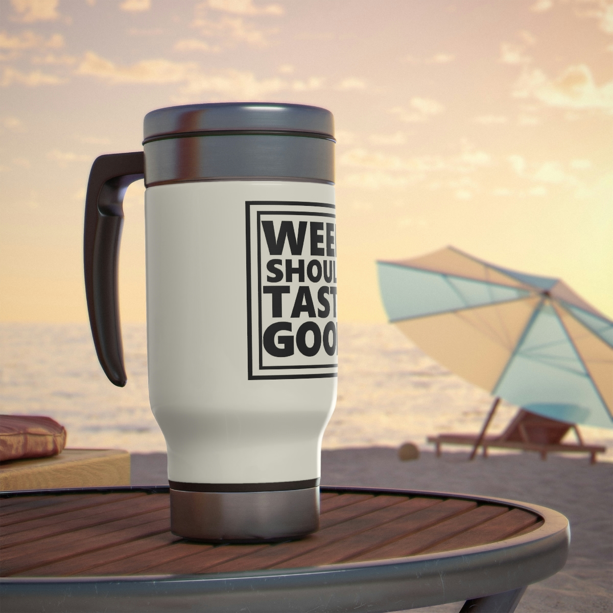 Weed Should Taste Good BW Stainless Steel Travel Mug with Handle, 14oz - Image 7