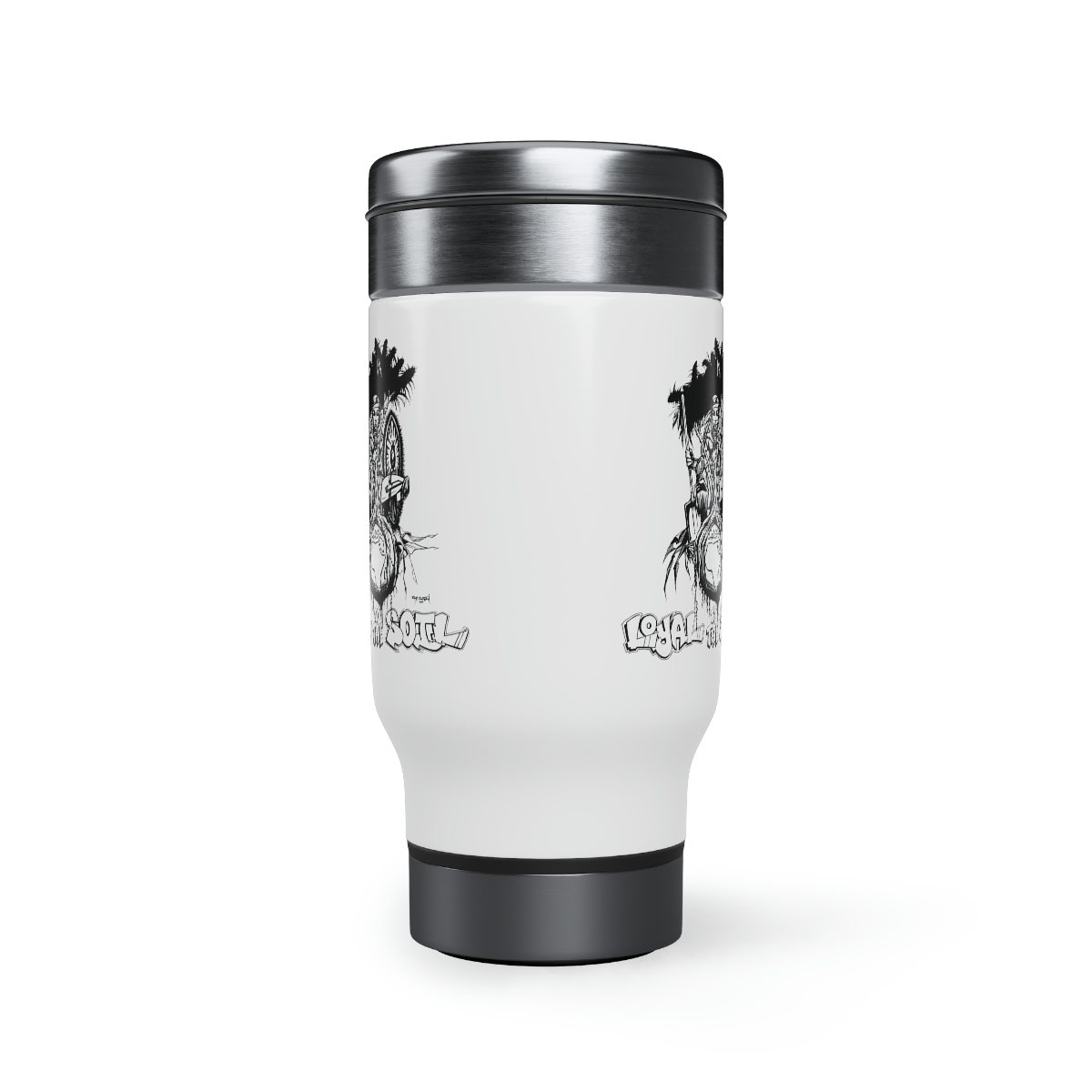 Loyal To The Soil Artwork Ras Elijah Tafari Stainless Steel Travel Mug with Handle, 14oz - Image 2