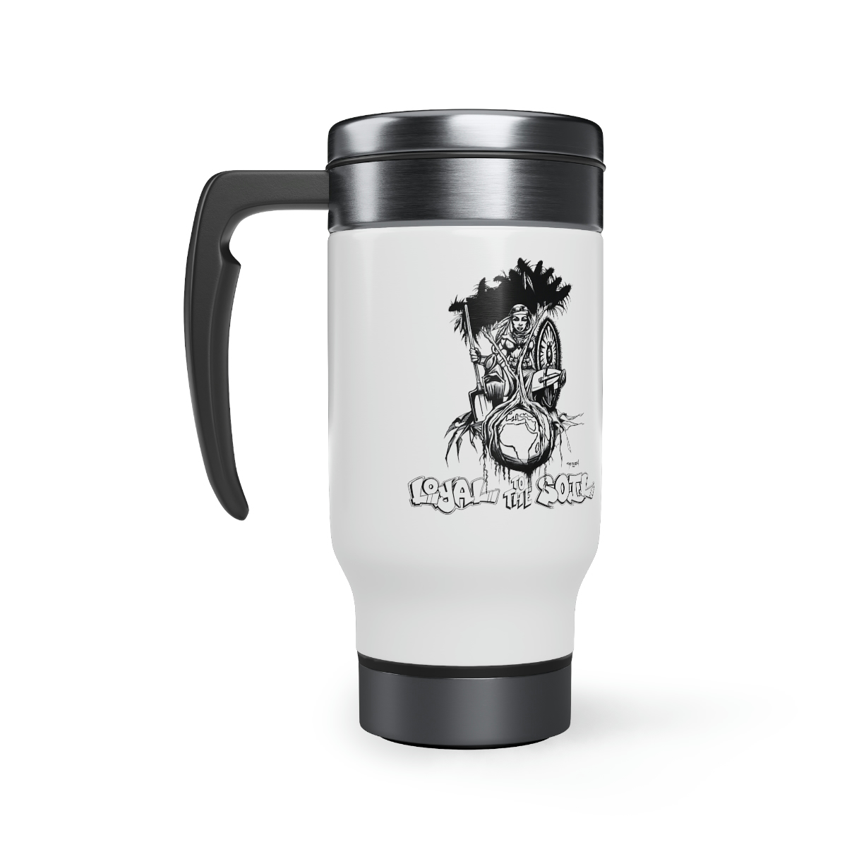 Loyal To The Soil Artwork Ras Elijah Tafari Stainless Steel Travel Mug with Handle, 14oz - Image 4
