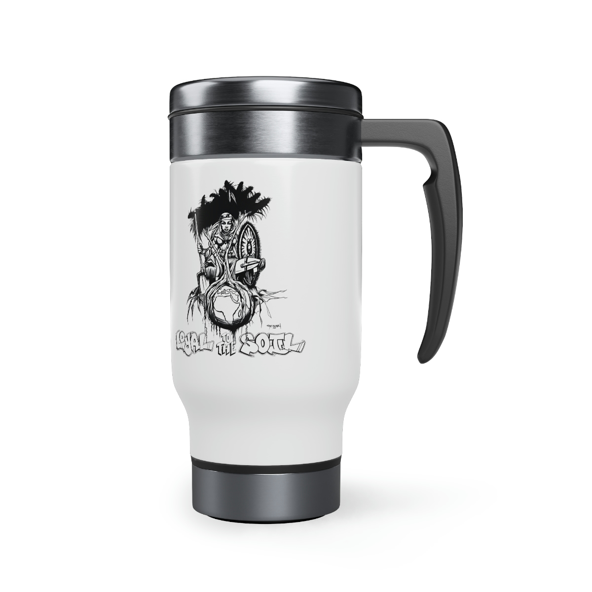 Loyal To The Soil Artwork Ras Elijah Tafari Stainless Steel Travel Mug with Handle, 14oz - Image 5