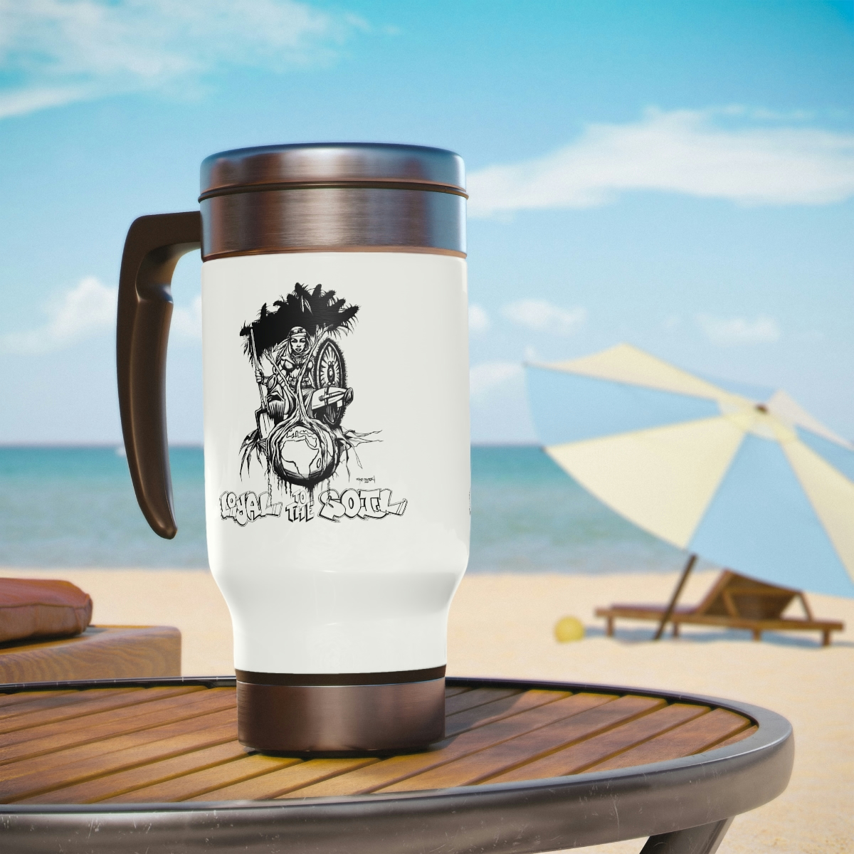 Loyal To The Soil Artwork Ras Elijah Tafari Stainless Steel Travel Mug with Handle, 14oz - Image 7