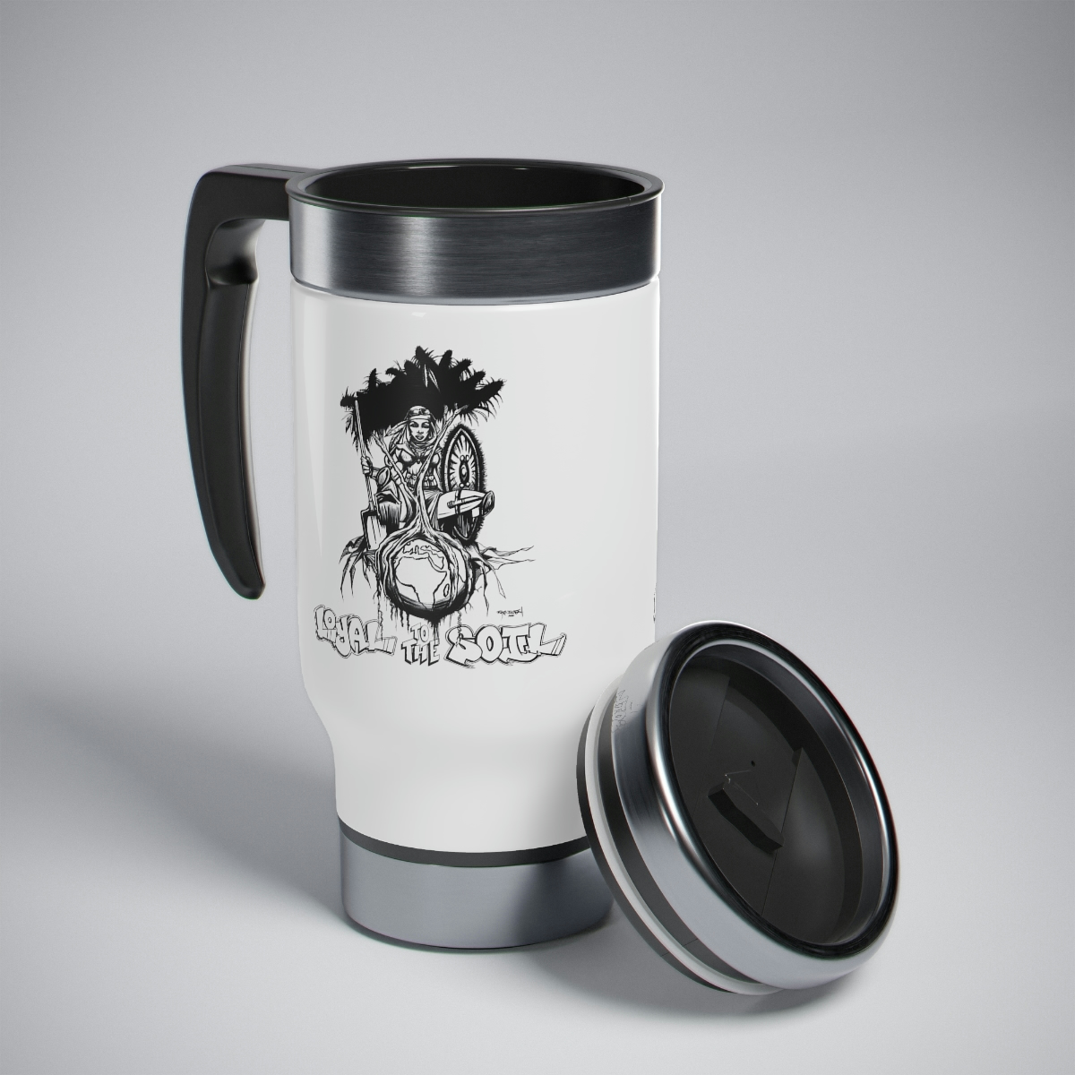 Loyal To The Soil Artwork Ras Elijah Tafari Stainless Steel Travel Mug with Handle, 14oz