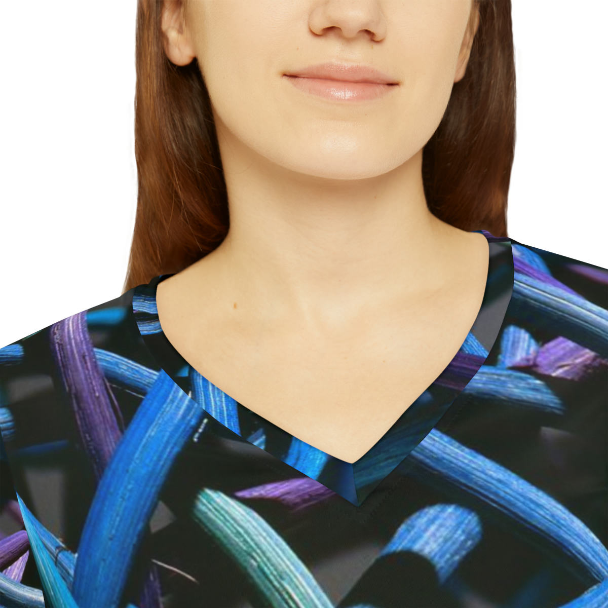 Greg and Carla Filippelli Cranberry Creek Baskets Purple/Blue Women's Long Sleeve V-neck Shirt - Image 8