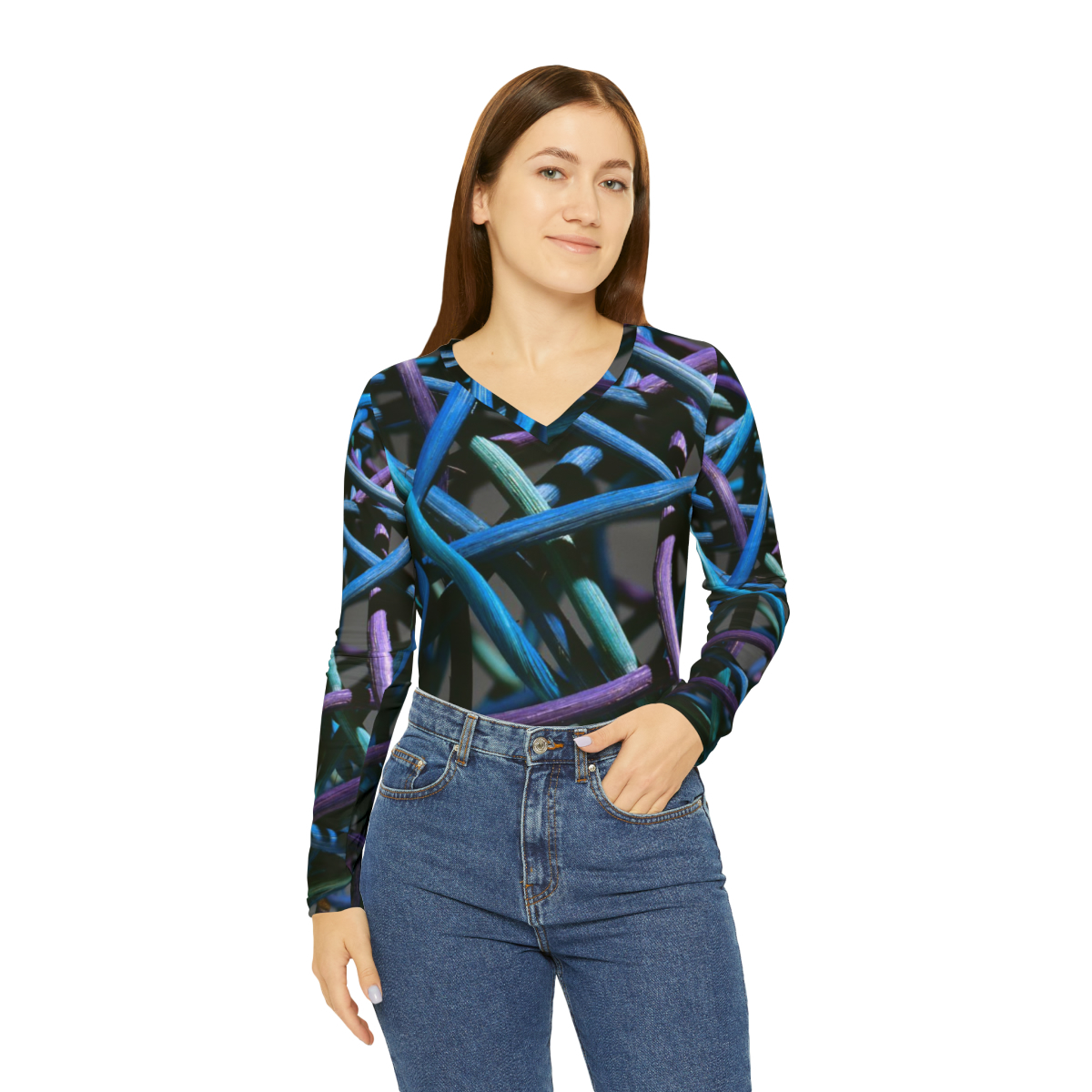 Greg and Carla Filippelli Cranberry Creek Baskets Purple/Blue Women's Long Sleeve V-neck Shirt